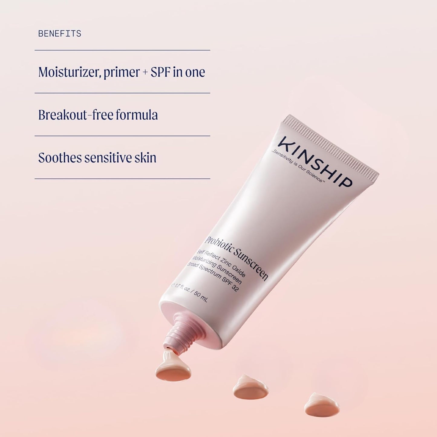 Kinship Zinc Oxide Mineral Sunscreen for Face Self Reflect SPF 32 | Vegan, Reef Safe, Non Toxic Eczema Sunscreen for Sensitive Skin | Sunblock Face Moisturizer with SPF (1.75 oz)