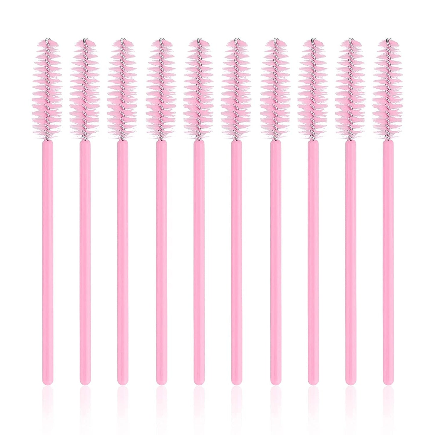 G2PLUS 300PCS Disposable Eyelash Brushes, Adjustable Mascara Wands Makeup Applicator Kits, Lash Spoolies Brushes for Eyelash Extensions and Eyebrows (Pink)