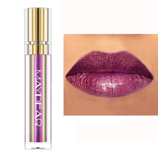 Maydear Chameleon Lipstick - High Pigmented Purple Lip Gloss, Full-Coverage Multichrome Lipstick, Long Lasting Rainbow Lip Makeup, Golden Plum (09)