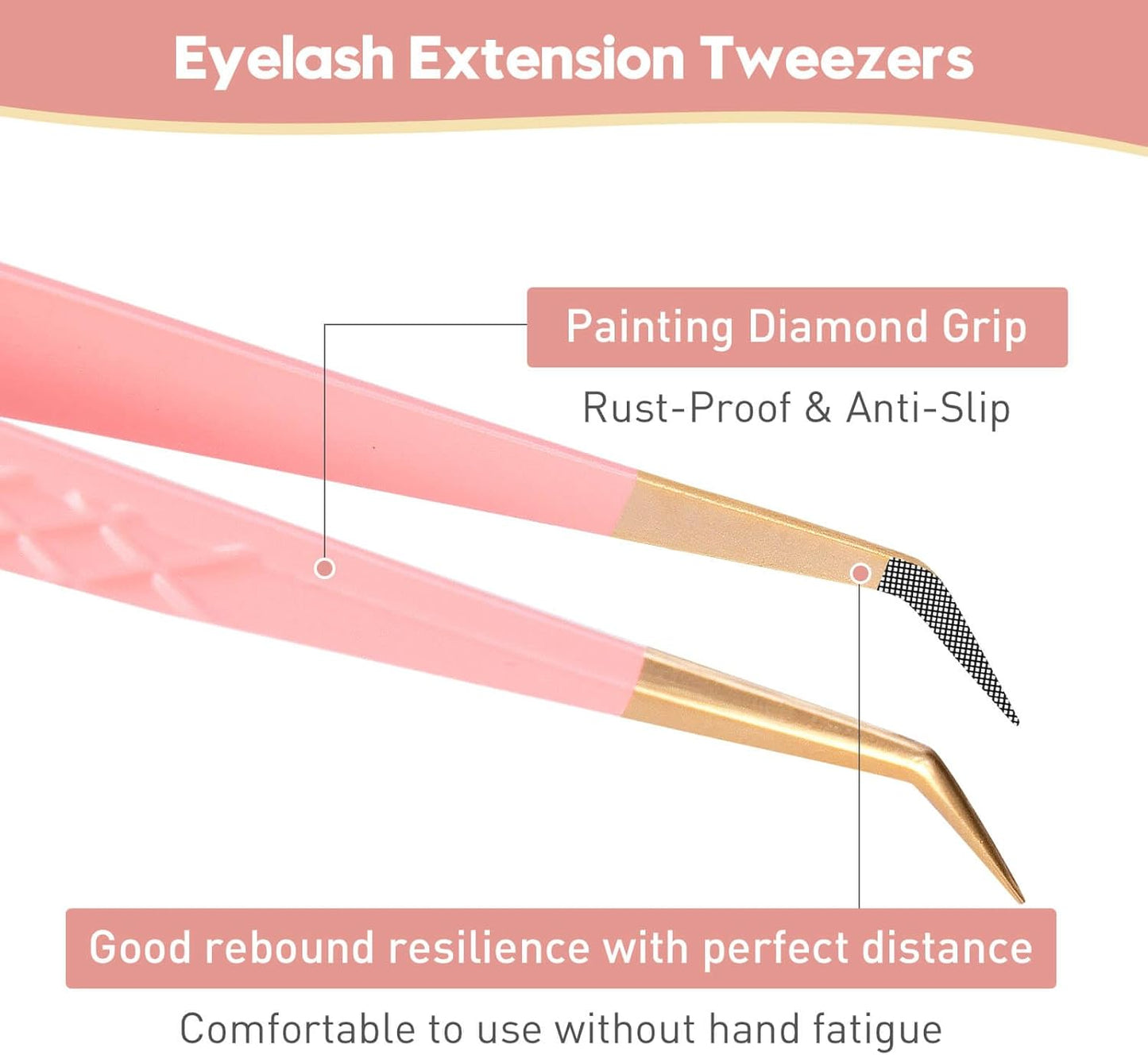 Ms.Queen Isolation Lash Tweezers,45 Degree 14cm Long&Slim Fiber Tip Tweezers for Individual & Classic Eyelash Extensions
