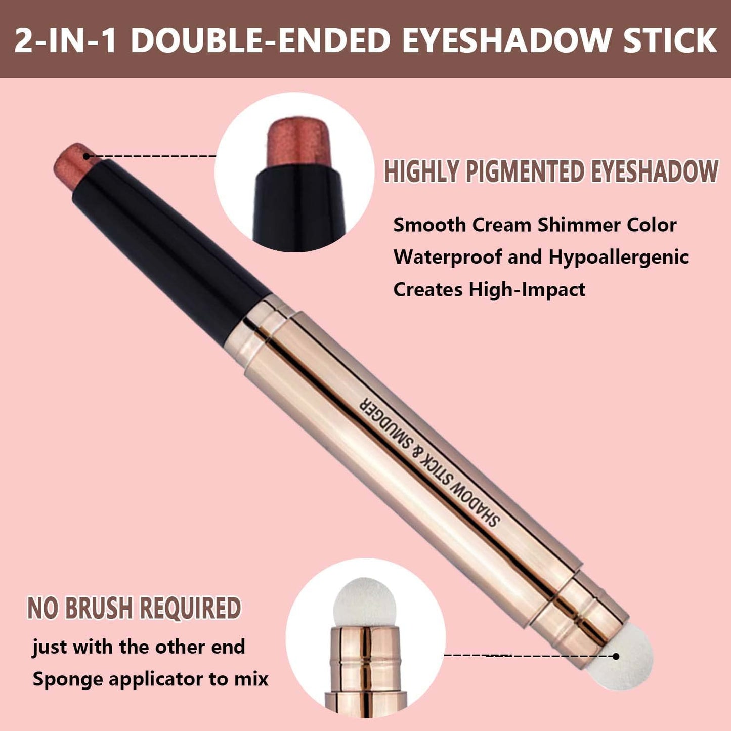 Rose Red Shimmer Eyeshadow Stick Makeup, Smooth Cream shimmer Glitter Eyeshadow Pencil Long Lasting Waterproof Eye Shadow Highlighter Makeup, Hypoallerge(Light rose red shimmer 06)