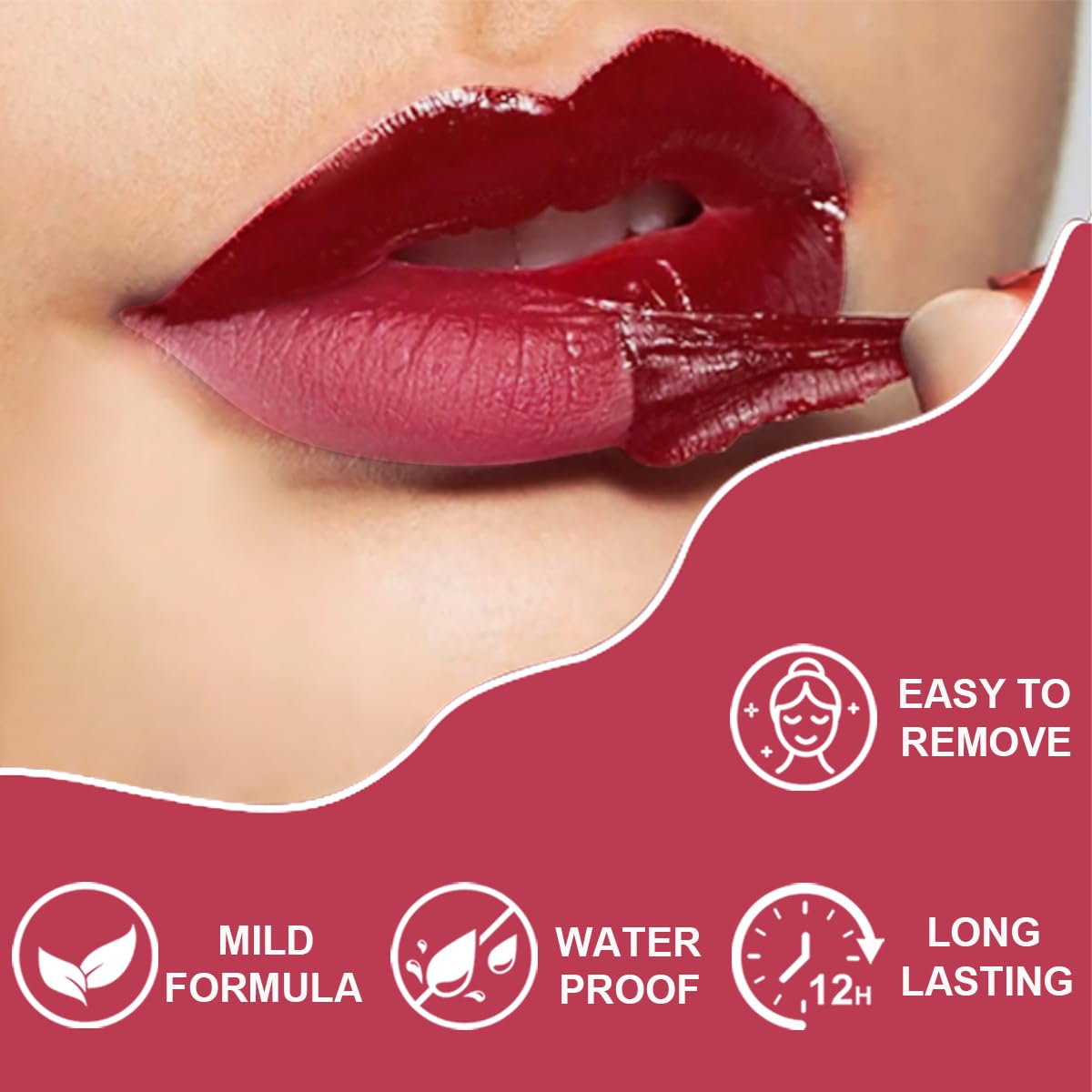 Peel Off Lip Liner Stains for Women, Long Lasting Waterproof Matte Finish Lip Tint Stains with Tweezer Kit, Transfer Proof, Easy to Use, Peel Off Liquid Lipstick for All Skin Types, #3 Red Brown