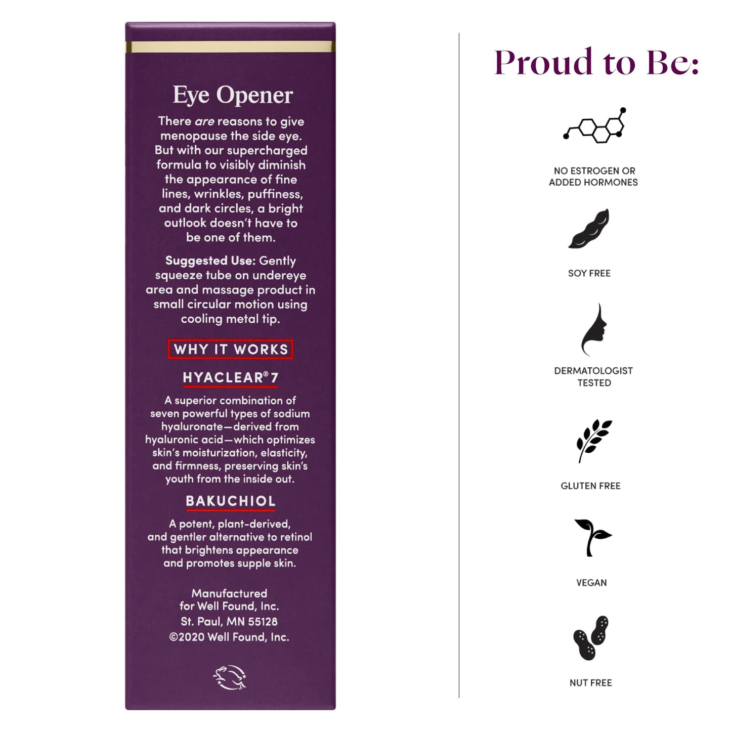 Womaness Eye Opener - Anti Aging, Hydrating, & Moisturizing Under Eye Cream for Dark Circles and Puffiness - With Hyaluronic Acid, Bakuchiol Retinol Alternative, & Firming Red Algae Extract – 15ml