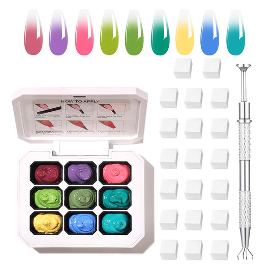 Ombre Gel Nail Polish Nail Sponges for Ombre 9 Series Colorful Blush Effect Gradient Painting Gel for Ombre Nails Multistyle French Manicure Nail Art DIY Home (A4, 1)
