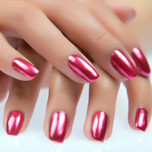 Pink Metallic Nail Polish, Mirror Shiny Metal Long-Lasting Quick Dry Nail Lacquers (09, 6ml)