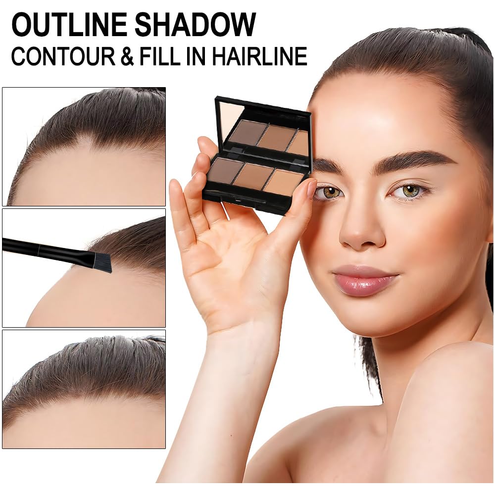 Eyebrow Powder Dark Brown Medium Brown Kit,Eye Brow Powder for Women with Brow Brush,Long-Lasting Waterproof Three Colors Brow Filler Get Full Defined Natural Brows,Brown Eyebrow Powder Makeup