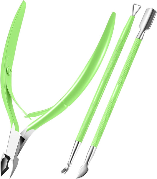 Cuticle Trimmer with Cuticle Pusher, XUNXMAS Cuticle Remover Cutter Nipper Scissor and Triangle Cuticle Nail Pusher Peeler Scraper, Durable Dead Skin Clipper Manicure Pedicure Tools (Green)