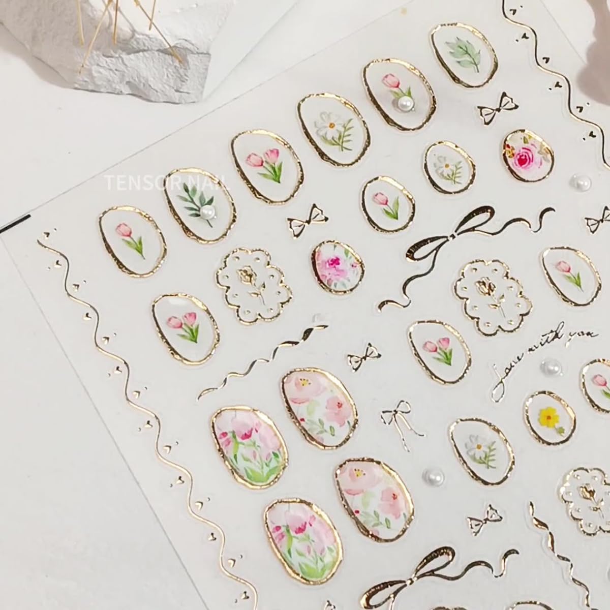 5D Embossed Flower Retro Mirror Nail Stickers Irregular Geometric Frames Nail Stickers Vintage Gold Hollow Designs Nail Decals Self-adhsive Nail Decals for Women DIY Manicure Decorations 1Sheet