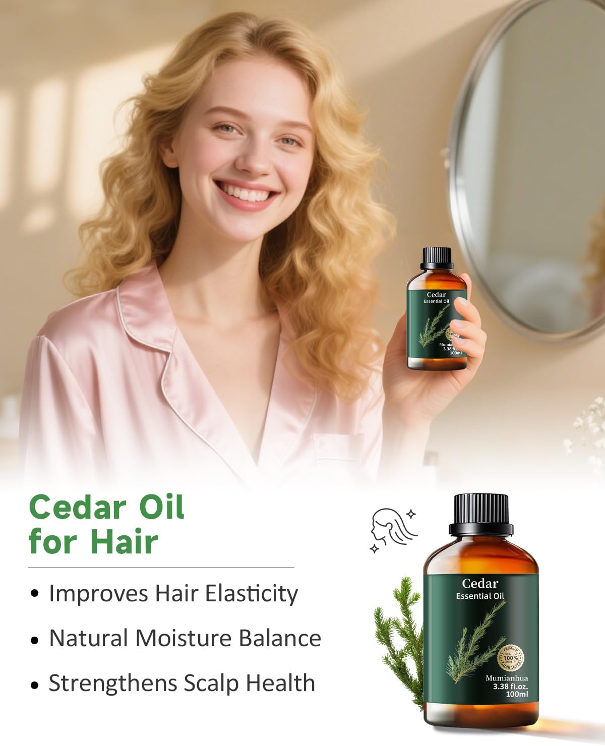 Cedarwood Essential Oil Pure, Mumianhua Natural Cedarwood Oil for Hair, Skin, Diffuser, Aromatherapy, Hair, Aromatherapy, Soap Making, 3.38 Fl Oz