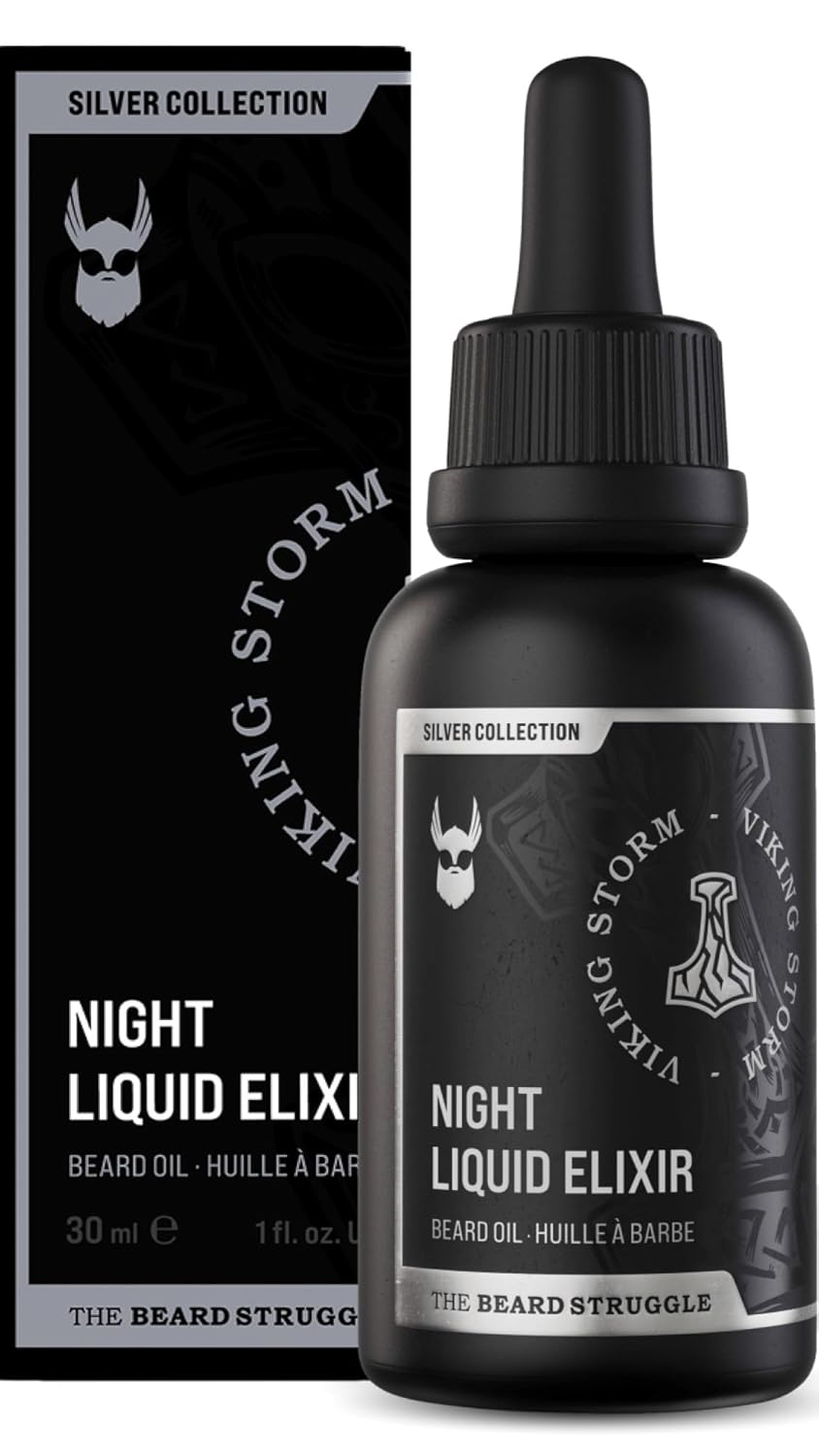 The Beard Struggle - Beard Oil for Men - Natural Blend for Softens, Moisturizing, & Healthier Beard Growth - Viking Storm Night Liquid Silver Elixir - Vegan-Friendly Beard Growth Oil (1 Fl oz)
