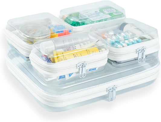 5 pcs Clear Zipper Pouches, Toiletry Bag for Travel, Stackable Waterproof Diaper Bag, Zipper Pouch, Travel Organizer, Clear Cosmetic Bag,Toy Storage Bins (M + 2Mini + 2XS)