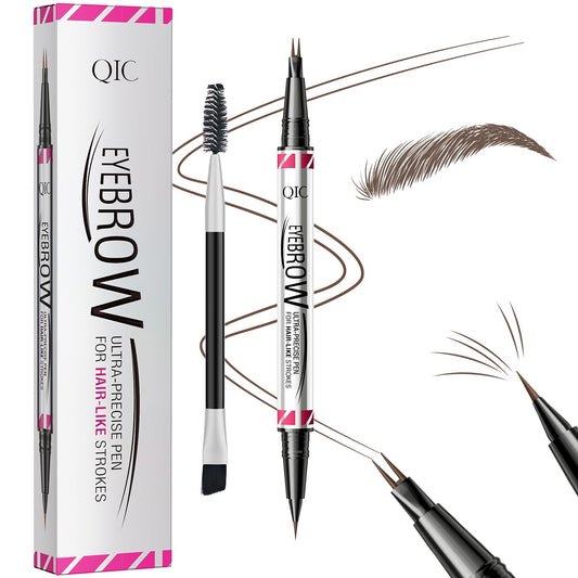 Eyebrow Pencils for Women, 2-in-1 Dual-Ended Microblading Eyebrow Pencil Waterproof with 2 Fork Tip and Spoolie Brush for Hair-Like Natural Brows Eyebrow pen, Non-Dry, Last All-Day (Brown)