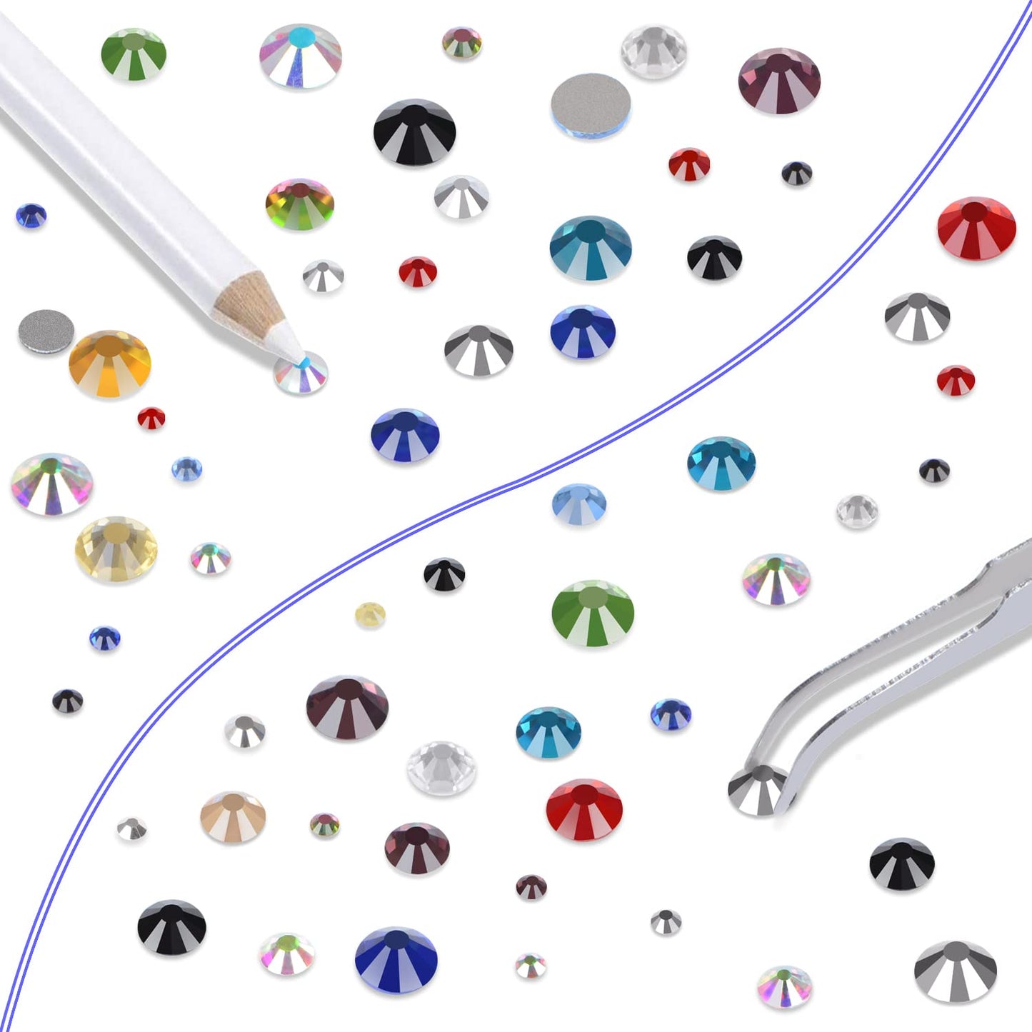 LPBeads 6000 Pieces Mixed Color Non Hotfix Rhinestones 6 Sizes Round Crystal Glass Flat Back Rhinestones with Tweezers and Picking Pen for Nail Art Crafts Clothes Bags DIY