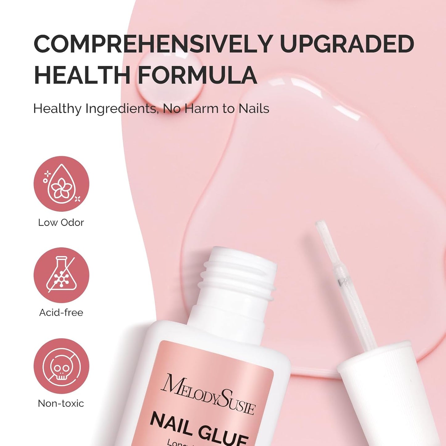 Melodysusie Brush-On Nail Glue for Acrylic Nails Press on Nails Quick-Drying Super Strong Long Lasting Adhesive for Nail Tips Fake Nails No UV Lamp Needed with Easy Application 10ml*3