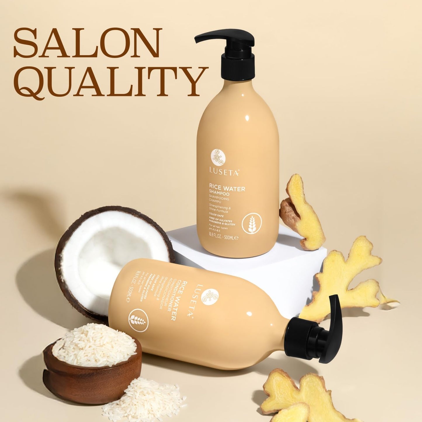 Luseta Rice Water Shampoo and conditioner Set Strengthening & Nourishing Revitalizes Shine for All Hair Types Hydrating & Frizz Control for Women and Men 33.8oz*2