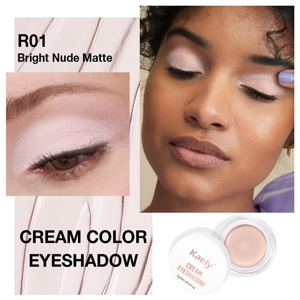 evpct Matte Bright Nude Single Cream Eye Shadow Palette Pot Makeup for Older Women, Highly Pigmented Monochrome Cream to Powder Eyeshadow Palette Matte Liquid eyeshadow, Natural Waterproof Blendable