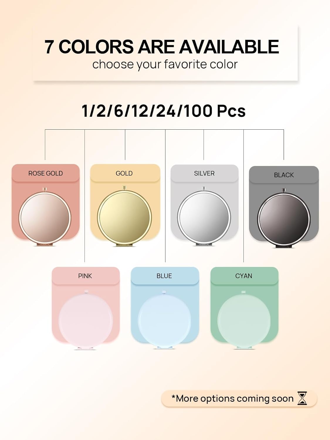 Compact Mirror for Purse, Set of 24 Double-Sided 1X/2X Magnifying Metal Pocket Makeup Mirrors(Round, Rose Gold)