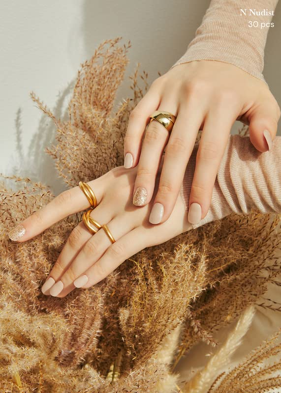 ohora Semi Cured Gel Nail Strips (N Nudist) - Nude, Solid, Works with Any UV/LED Lamps, Salon-Quality, Long Lasting, Easy to Apply & Remove - Includes 2 Prep Pads, Nail File & Wooden Stick