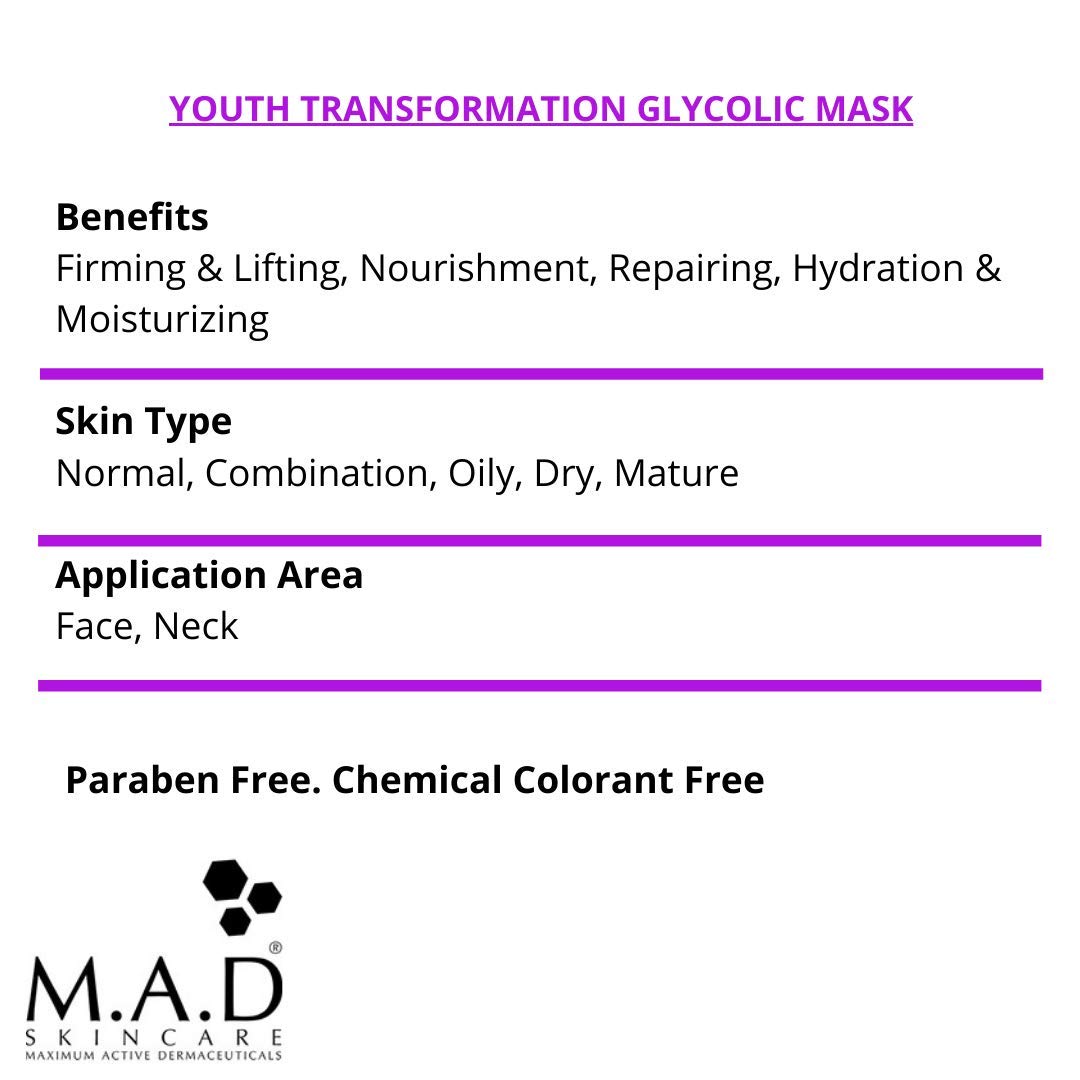 M.A.D Skincare Anti-Aging Youth Transformation Glycolic Mask 2 oz.