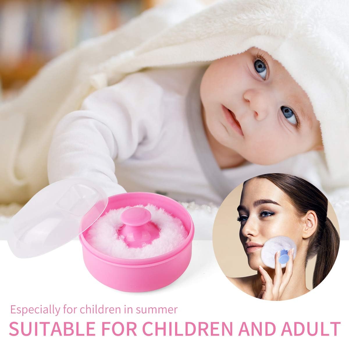 2Pcs Baby Body Cosmetic Powder Puff Body Powder Puff and Container Case (Pink and Blue) (2pcs)