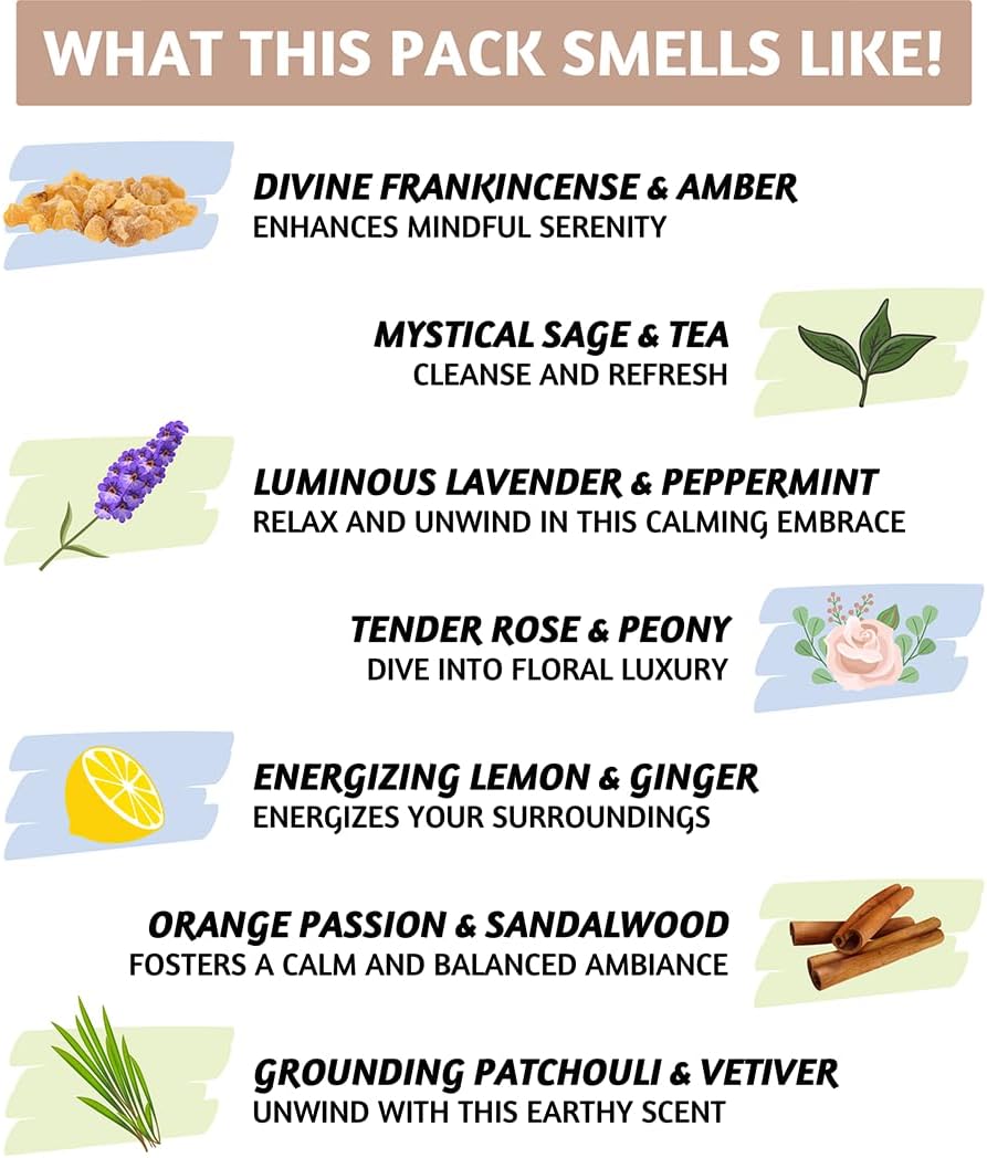 Folkulture Incense Stick for Home | Set of 7 Organic Insenses (140) Insence-sticks for Relaxation with 60 Minute Burn Time | Frankincense, Sage & Tea, Lavender & Peppermint | Non-Toxic Inscents-sticks