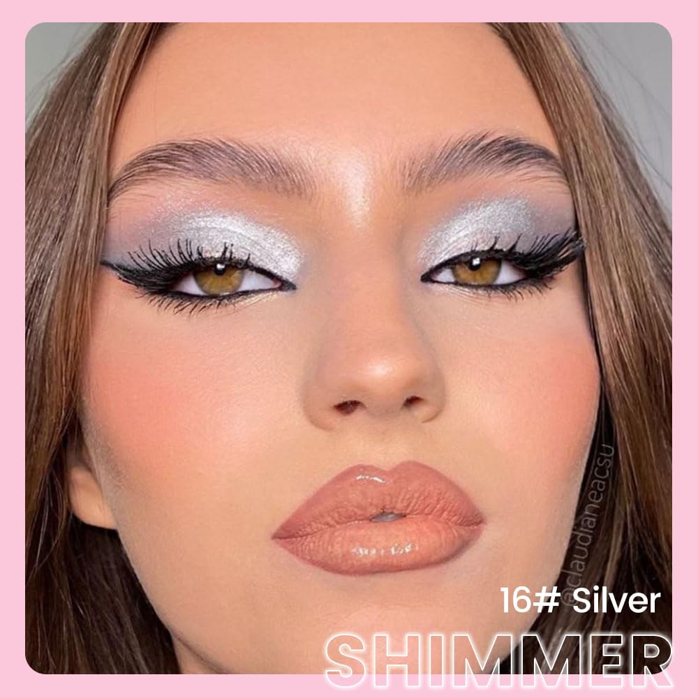 Kaely 2in1 Cream Eye Shadow Brightener Sticks for Eyes, Pencil Eyeshadow Applicator Stick Waterproof Pigmented, Eye Shadow Palette Highlighter Makeup, sombras para ojos, 16 Silver Shimmer
