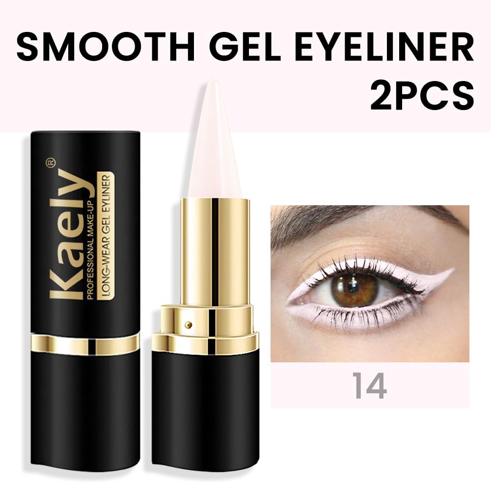 Kaely 2Pcs Quartz Queen White Gel Eyeliner Pencil, Natural Cream Eye Liner Waterproof Smudge Proof, Matte Waterline Eyeliner Eyeshadow Stick, Brighten Eye Makeup, Vegan & Cruelty-Free