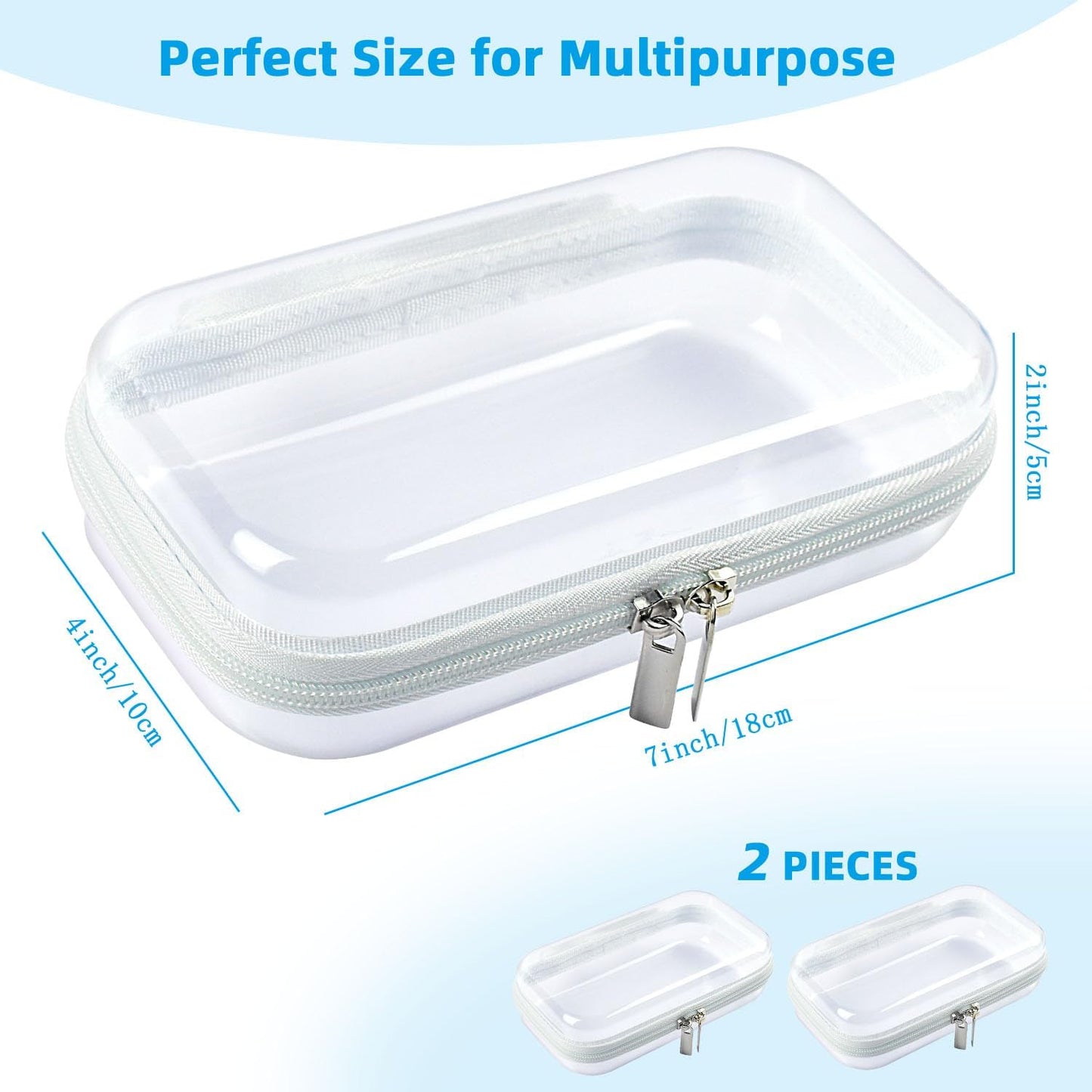 SameTech Zip Bins Clear Storage Bins for Home Organization, Stackable Hard Shell Zipper Case to Organize Bin, Zippered Hard Pouch Container Toiletry Bag Travel Bags for Toiletries, 2pcs