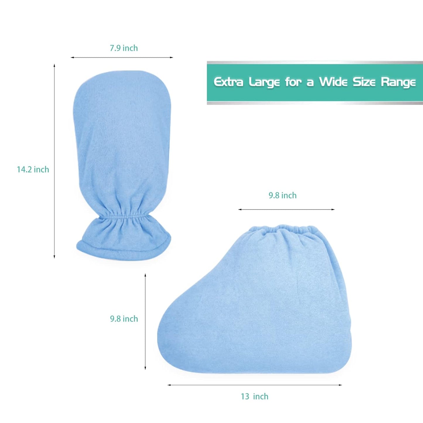 Paraffin Wax Bath Terry Cloth Gloves & Foot Liners, Paraffin Wax Machine Heated SPA Mittens Foot Liners, Thick Heat Hand Feet Treatment Insulated Mitt Spa Feet Cover Great for Men Women (Blue)