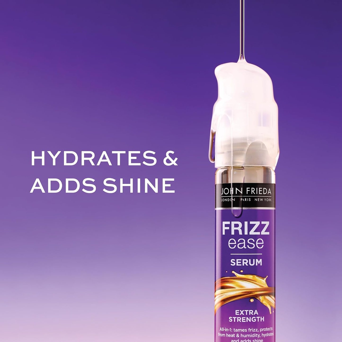 John Frieda Frizz Ease Extra Strength Hair Serum, Instantly Smooths for Healthy, Hydrated, Frizz-Free Hair, for Thick and Coarse Hair, with Argan, Coconut, and Moringa Oil for Heat Protection, 1.69 Oz