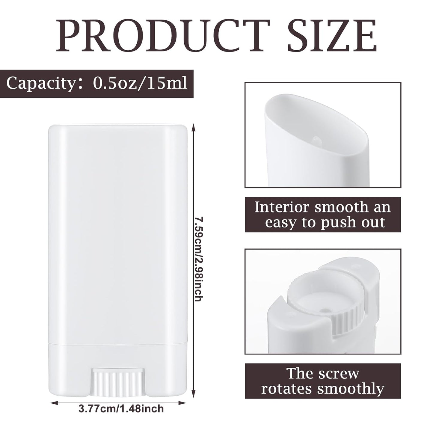 Wesiti 100 Pcs Plastic Empty Deodorant Containers 1/2 oz Travel Deodorant 15ml Refillable Containers Tubes Oval Lip Balm Tubes for Lip Balm DIY (White)