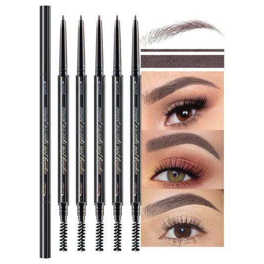 Ultra-Fine Eyebrow Pencils for Women, Waterproof Dual-Sided 5 Pack Taupe Eye Brows Pen, Draws Tiny Brow Hairs, Defines, Fills, Shapes, Contours, Combs -Milk Tea