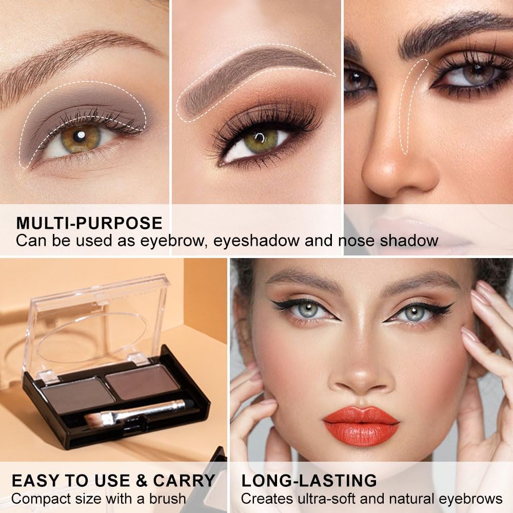 Light Dark Brown Eye Brow Powder Kit for Women, Medium Coffee Eyebrow Powder Palette with Brush,Brow Color Filler Get Full Defined Natural Brows, Highlight Contour sombra para cejas, Vegan