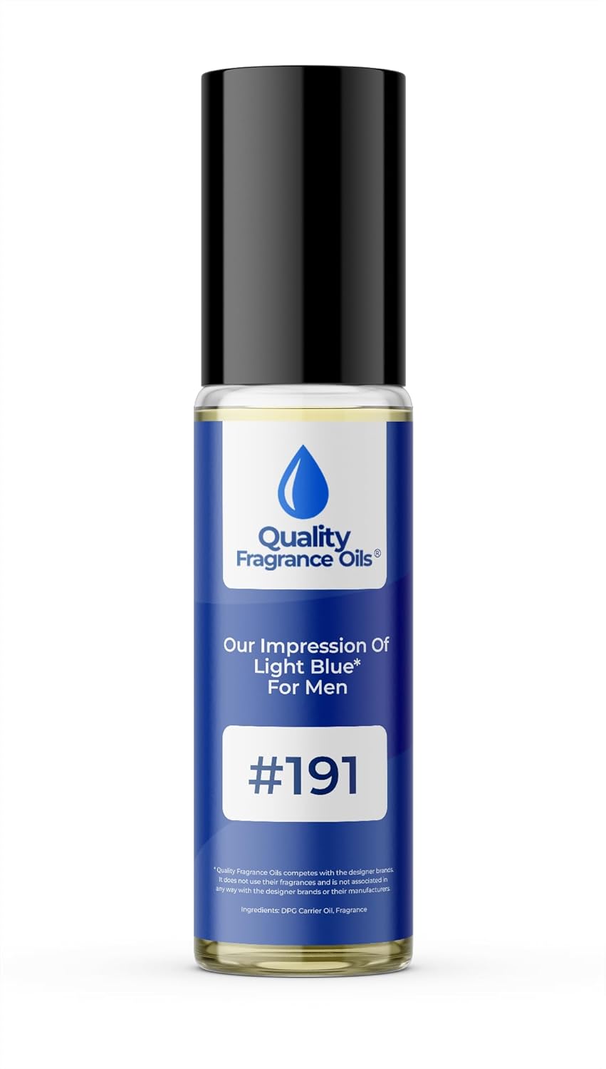Quality Fragrance Oils' Light Blue for Men Impression #191 | Long-Lasting Perfume Oil, Alcohol-Free, Strong Scent, 10ml Roll-On | Affordable Alternative to Designer Fragrances