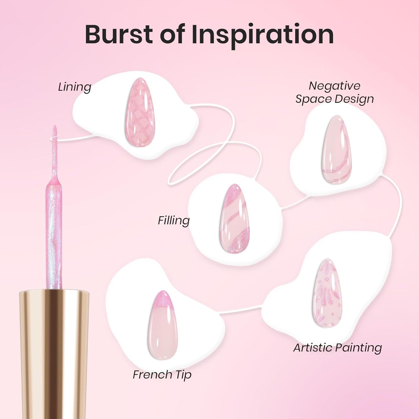 Beetles Pearl Pink Gel Nail Polish,Pearlescent Pink Mermaid Nail Drawing Gel Nail Art Polish Soak Off Uv Led Shimmer Gel Liner Nail Art with Dotting Pen & Heart Nail Charms for Women