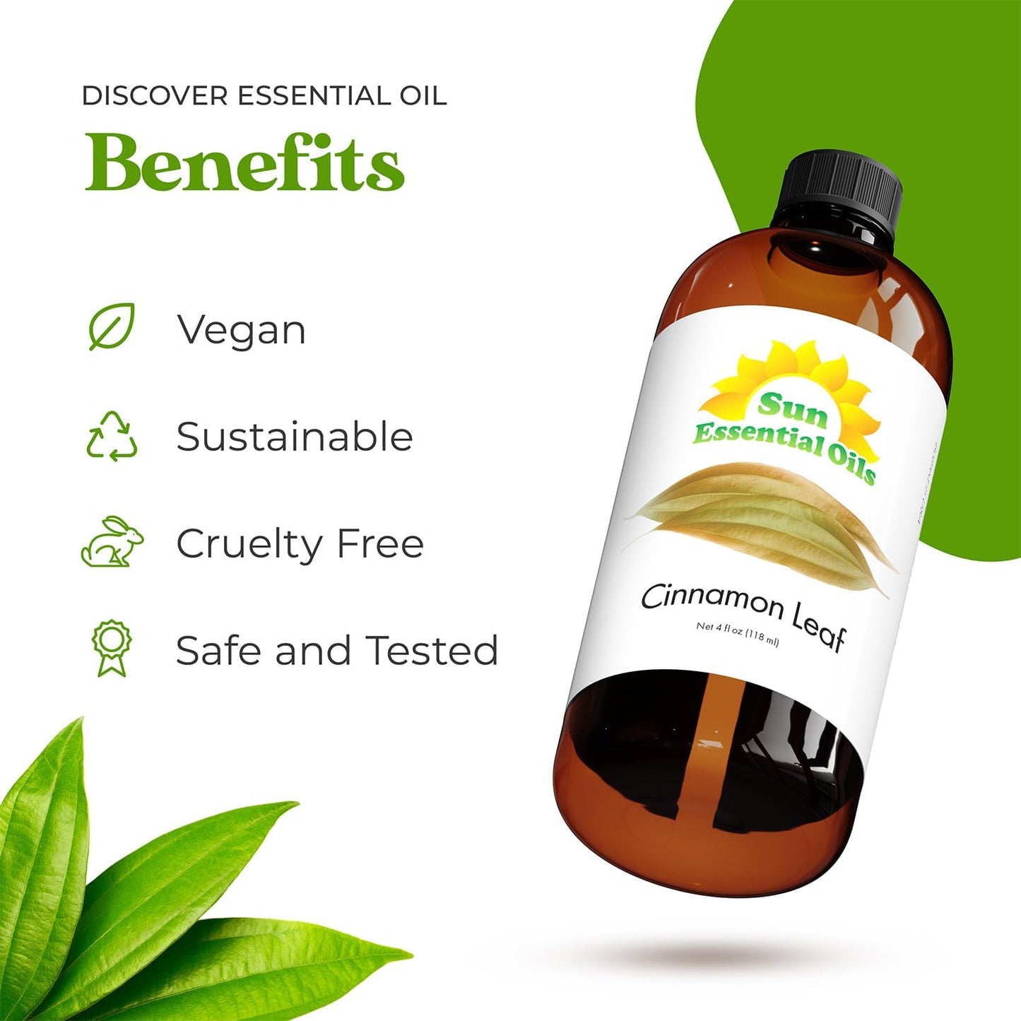 Sun Essential Oils Cinnamon Leaf Essential Oil 4oz Bottle for Humidifier, Diffuser, Soaps, Candles, Aromatherapy, Home Care, and Soap Making