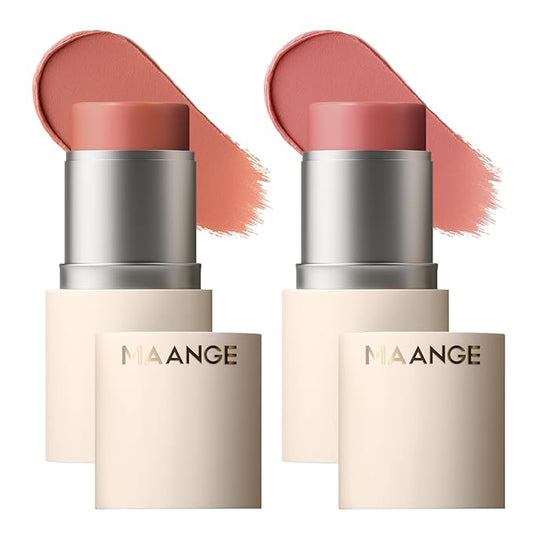 MAANGE Multi-Use Blush Stick, All-in-One Cream Blush for Cheeks, Eyes & Lips Long-Wearing, Blendable Makeup Blush Stick, Creamy & Buildable (C101+R101)