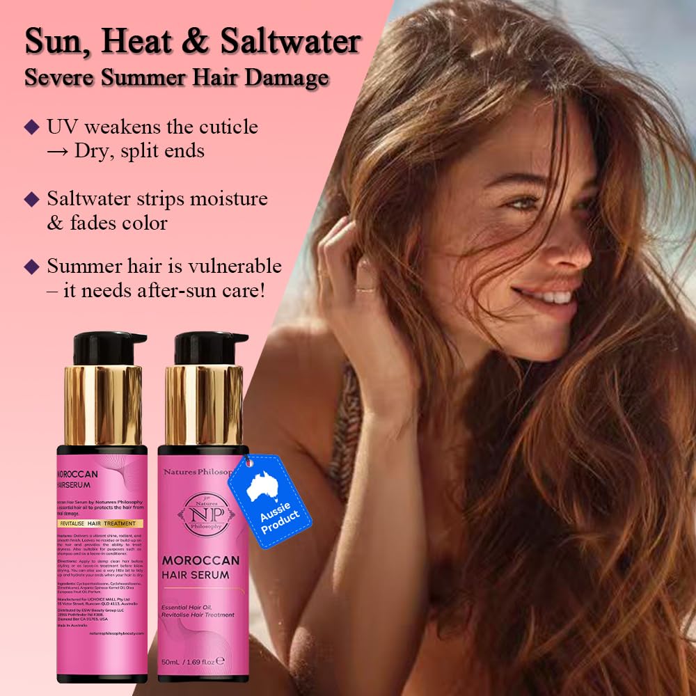 NP NATURES PHILOSOPHY Moroccan Argan Oil - Hair Serum Organic, Anti-Frizz, Repairs Damaged Hair, Adds Shine for All Hair Types Aussie Allergy-Free Moroccan Oil Hair Products 1.69 Fl oz