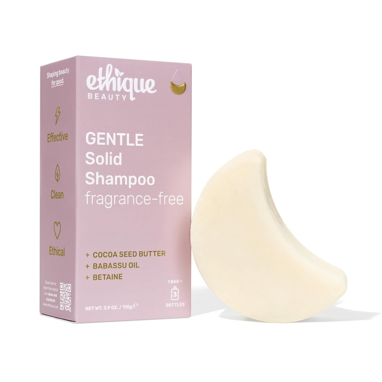Ethique Gentle Unscented Shampoo Bar with Cocoa Butter - Plastic-Free, Cruelty-Free, Vegan, 3.88 oz - Formerly Bar Minimum