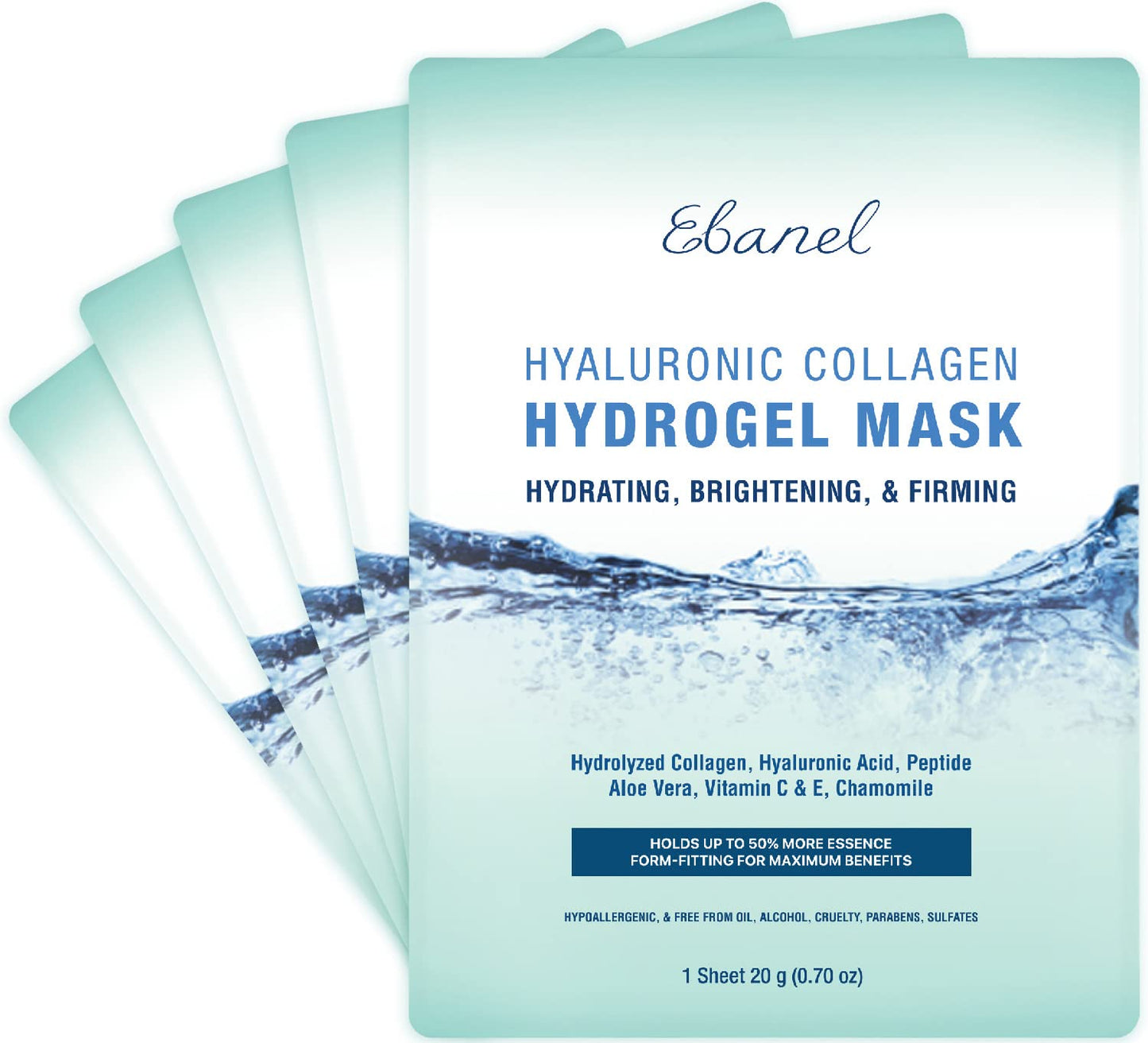 Ebanel 5 Pack Hydrogel Collagen Face Mask with Hyaluronic Acid, Vitamin C, Peptide, Aloe, Instant Brightening Hydrating Face Masks Skincare Korean Sheet Mask, Skin Firming, Lifting Anti Aging Masks