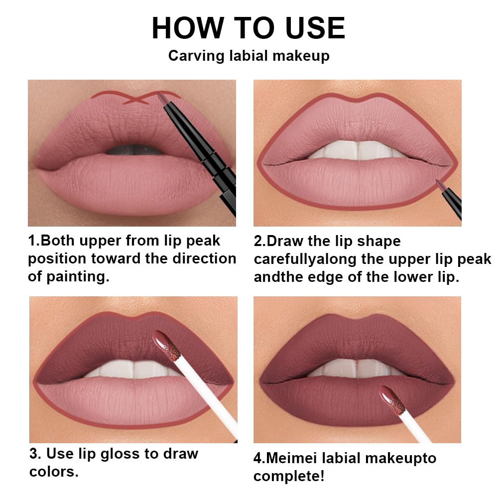 evpct 3Pcs Dark Red Nuetral Mauve Red Brown Matte Lip Liner Liquid Lipstick Stain Makeup Set for Women, Lip Liner Stain Long Lasting Waterproof Smudge Proof, Cruelty Free Lip Makeup 24 hours originale