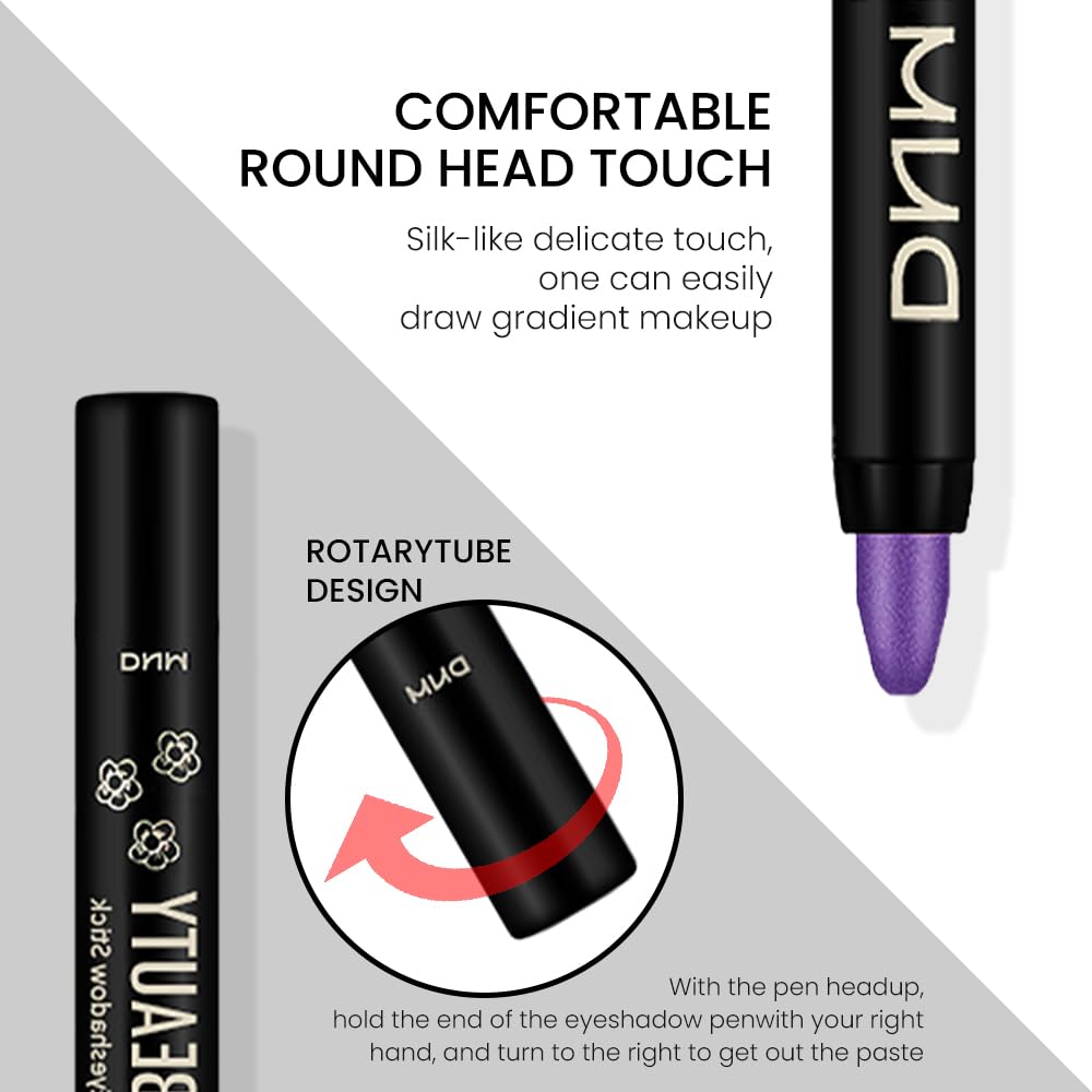 evpct Purple Shimmer Cream Eye Shadow Brightener Sticks Set for Eyes, Purple Shimmery Pencil Eye shadow Applicator Stick Pen Palette Makeup Waterproof sombras en crema para ojos 33#