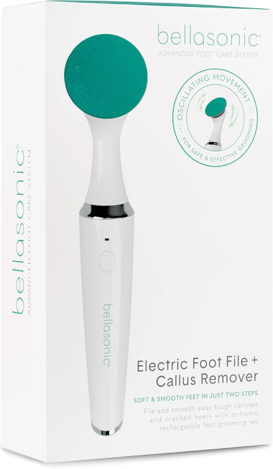 Electric Foot File + Callus Remover with Unique Oscillating Head – File & Smooth Dry, Hardened & Cracked Skin on Heels & Toes – Salon Quality Pedicure at Home w/Portable, Rechargeable Set