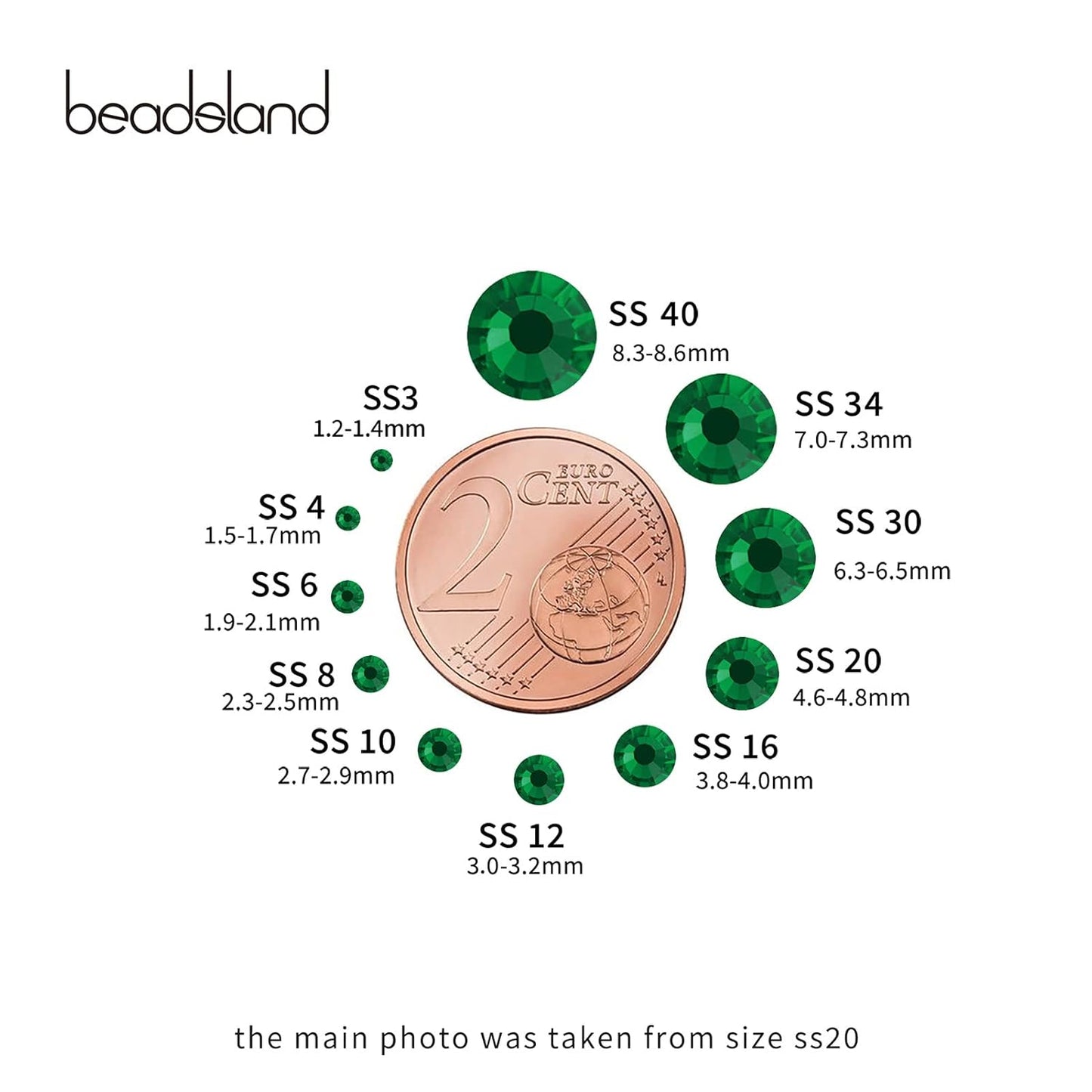 beadsland Flat Back Crystal Rhinestones Round Gems, Emerald (6.4-6.6mm) SS30/288pcs