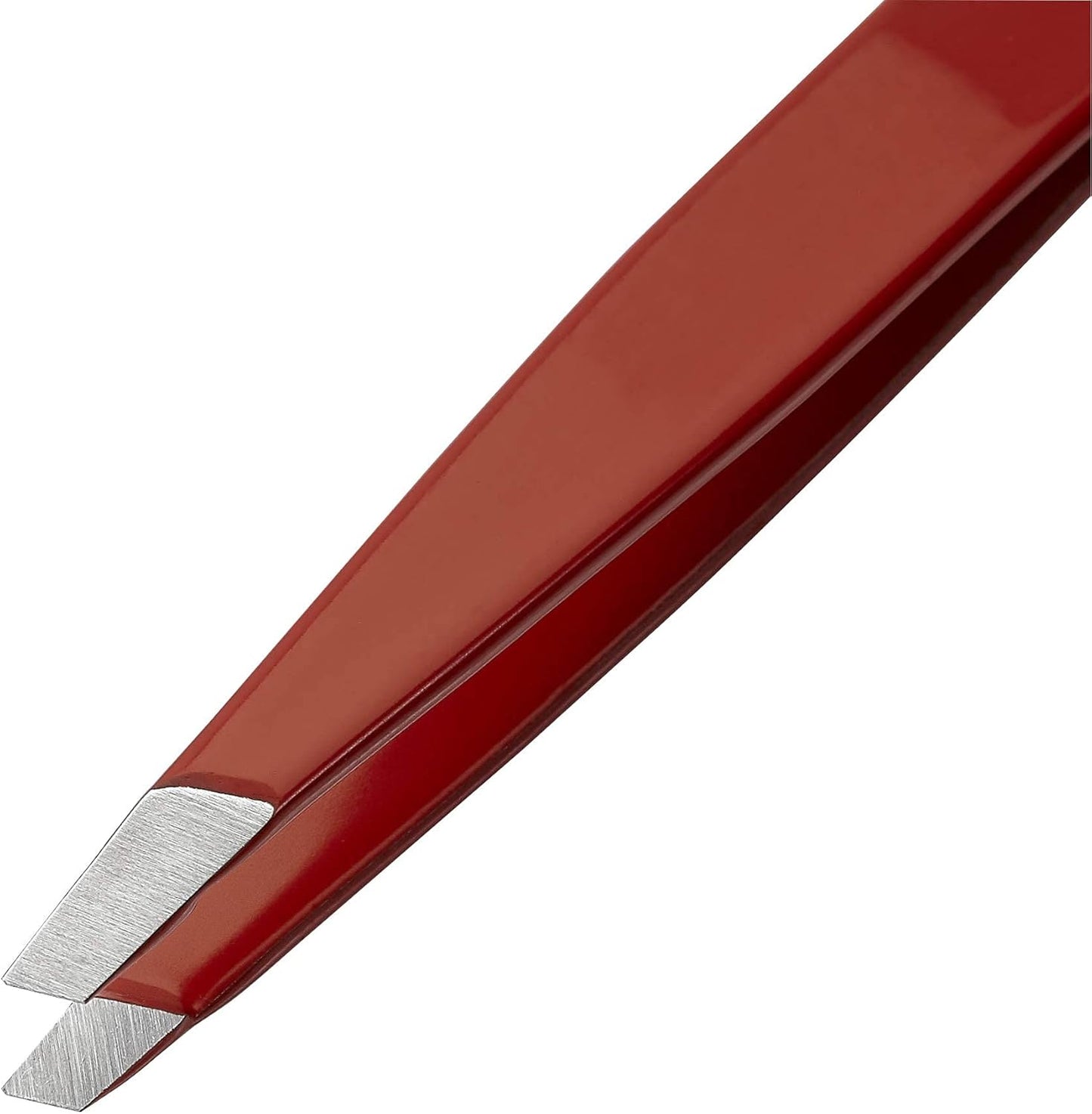 Slant Tweezer - Handmade in Switzerland - Professional Eyebrow & Facial Hair Remover - Etched Interior Grabs Hair from The Root - Perfectly Aligned Tips - Stainless Steel, Red