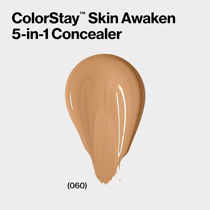 Revlon ColorStay Skin Awaken 5-in-1 Concealer, Lightweight, Creamy Longlasting Face Makeup with Caffeine & Vitamin C, For Imperfections, Dark Circles & Redness, 060 Deep, 0.27 fl oz