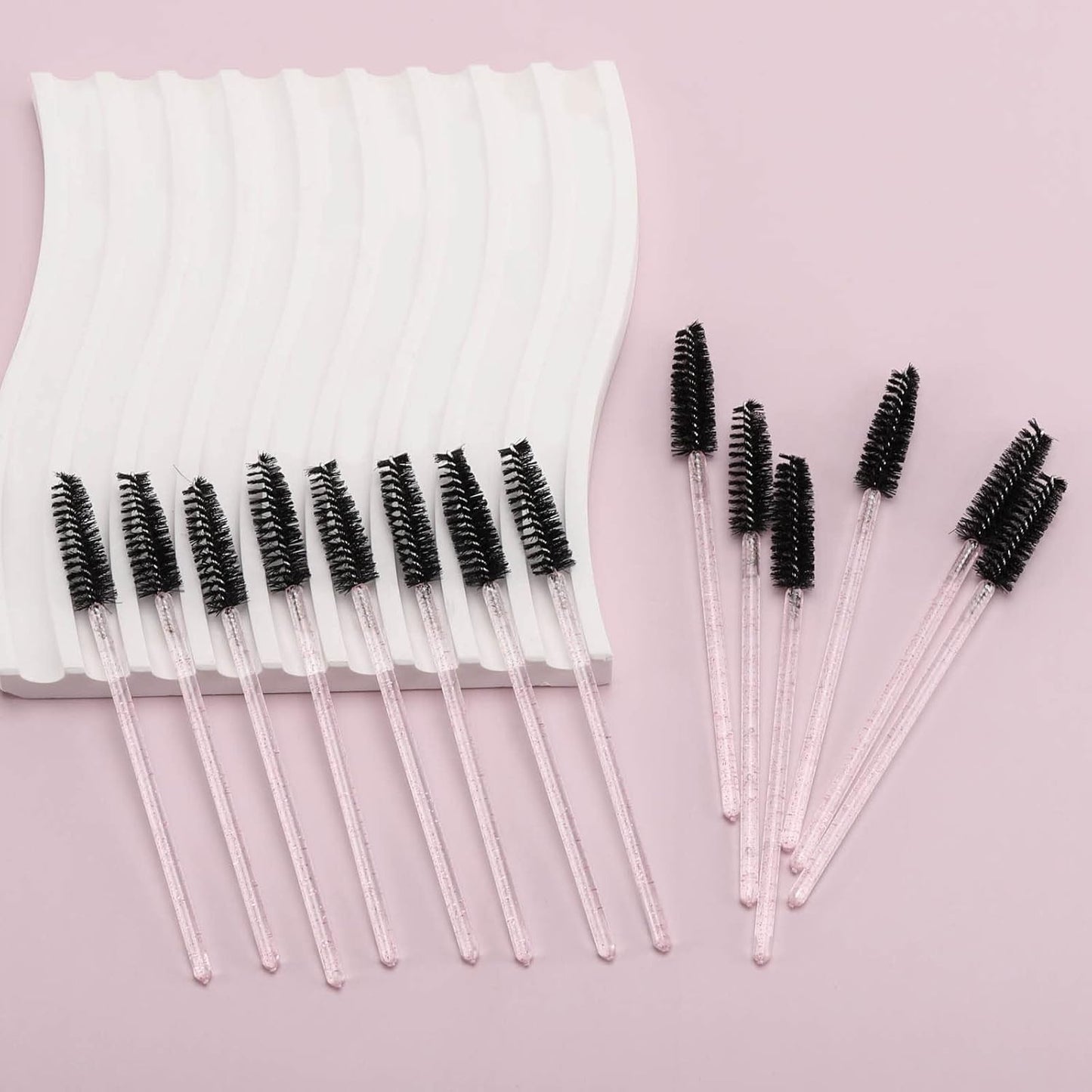 Tbestmax 300 Pcs Disposable Spoolies, Mascara Wand Eyelashes Brushes Applicator for Eyebrow Eye Lash Extension Pink Stick Black Head