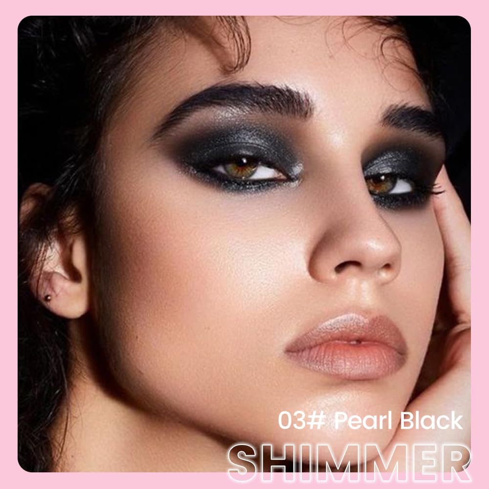 evpct 1Pcs Pearl Black Shimmer Cream Eye Shadow Brightener Sticks for Eyes, Double Ended Cream Eyeshadow Stick Pencil Pen with Applicator, Eye Shadow Palette Highlighter Makeup Waterproof Pigmented 03
