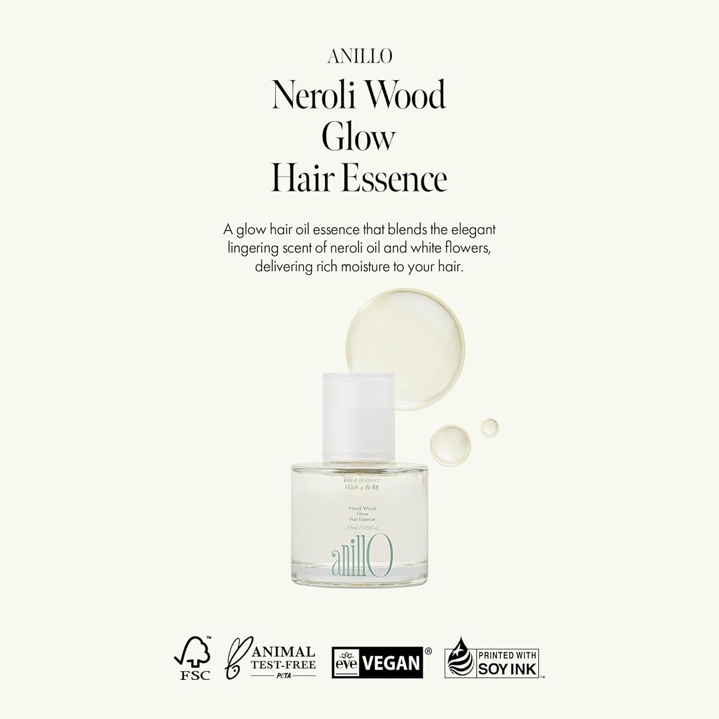 Neroli Glow Hair Essence with Bitter Orange Flower Oil & Complex for Soft Shine, Floral Citrus Scent, Paraben-Free (50ml / 1.69 fl. Oz)