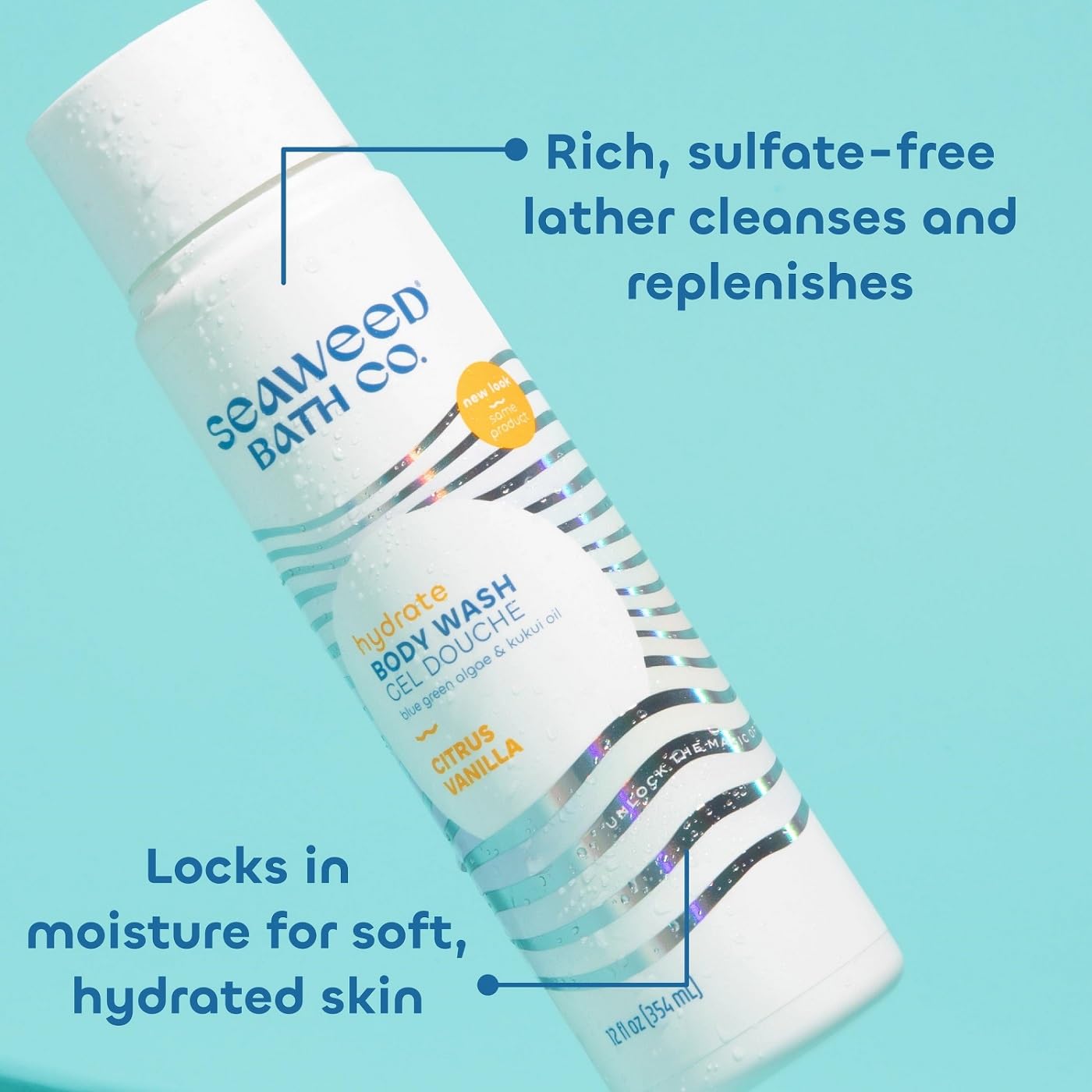 Seaweed Bath Co. Hydrate Body Wash, Citrus Vanilla Scent, 12 Ounce, Shower Gel for Men & Women, Vegan, Paraben Free, Sulfate Free, Cruelty Free